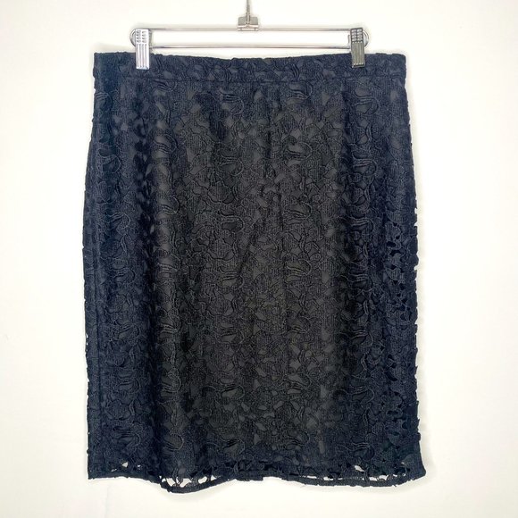 J. Crew Black Lace Fitted Knee Length Skirt - Picture 1 of 10